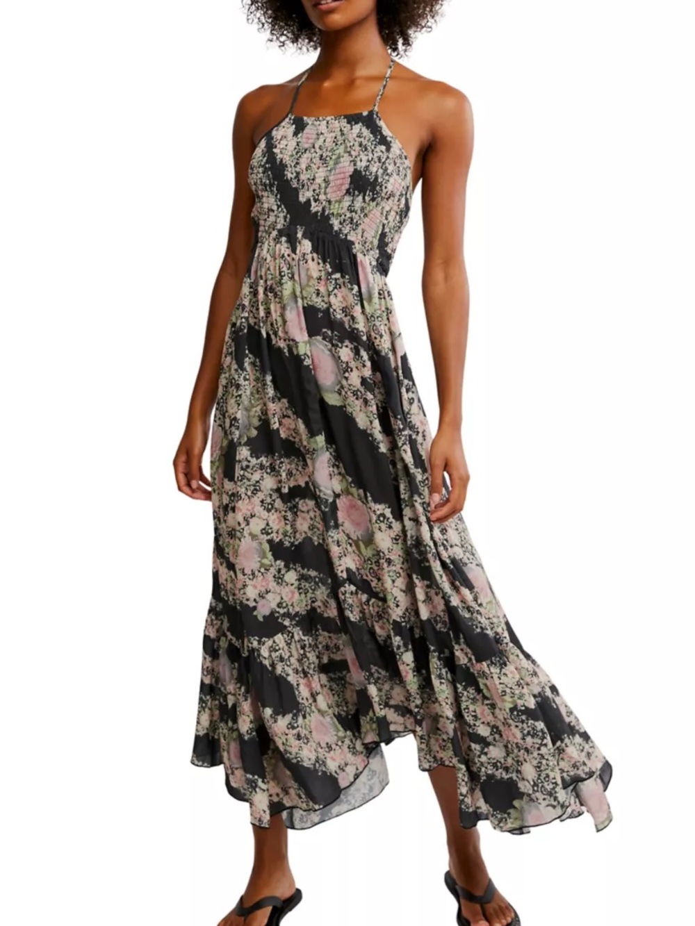 Intimately Free People Heat Wave Maxi Dress in Pink/Black Jacobean Floral XS